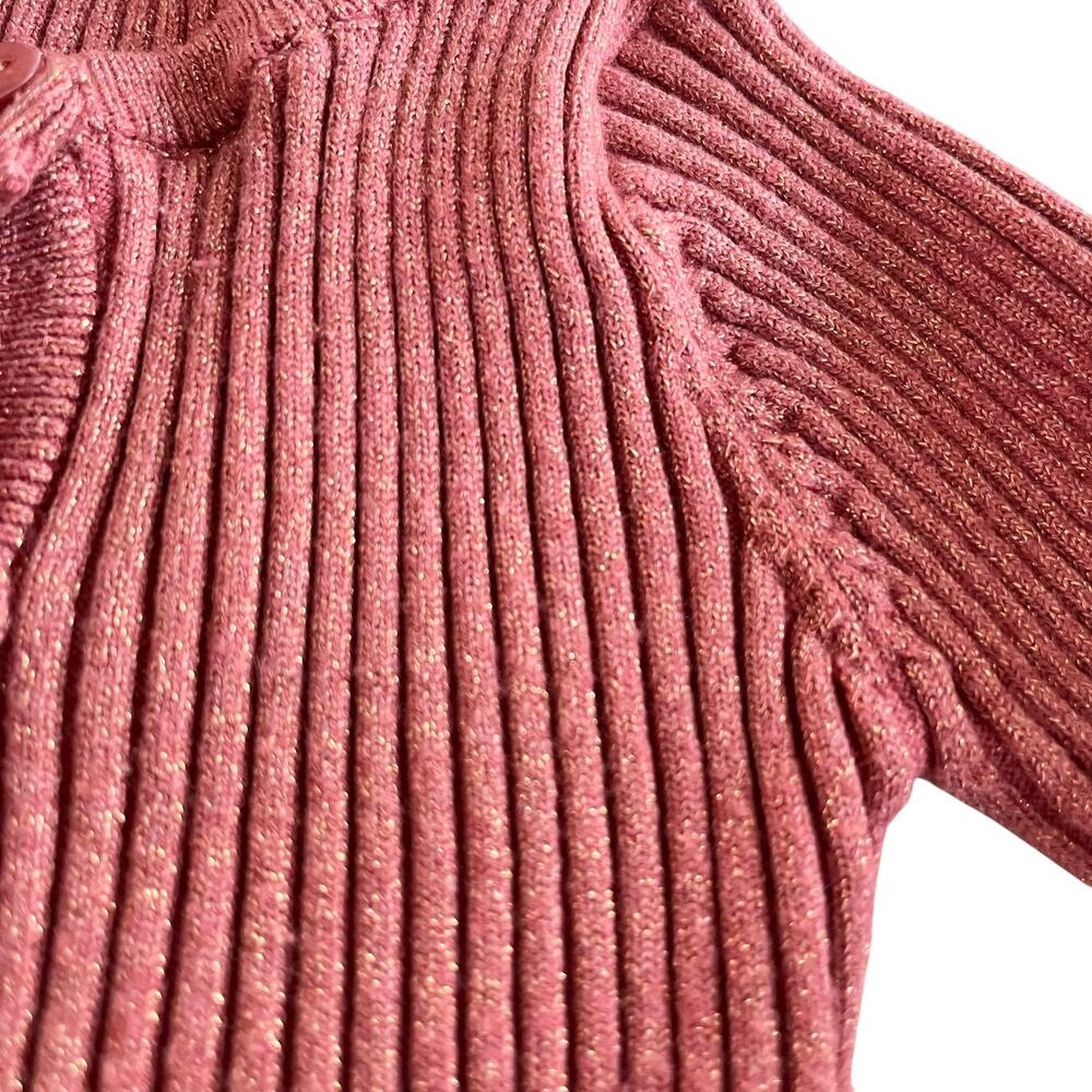 Fragile Girls Light Brick Gold Thread Ribbed Cardigan Sweater size 3 - Picture 3 of 5